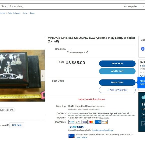 VTG Chinese Cigarette Box Black Lacquer Mother of Pearl Inlay 36 Cigarette - Picture 9 of 9